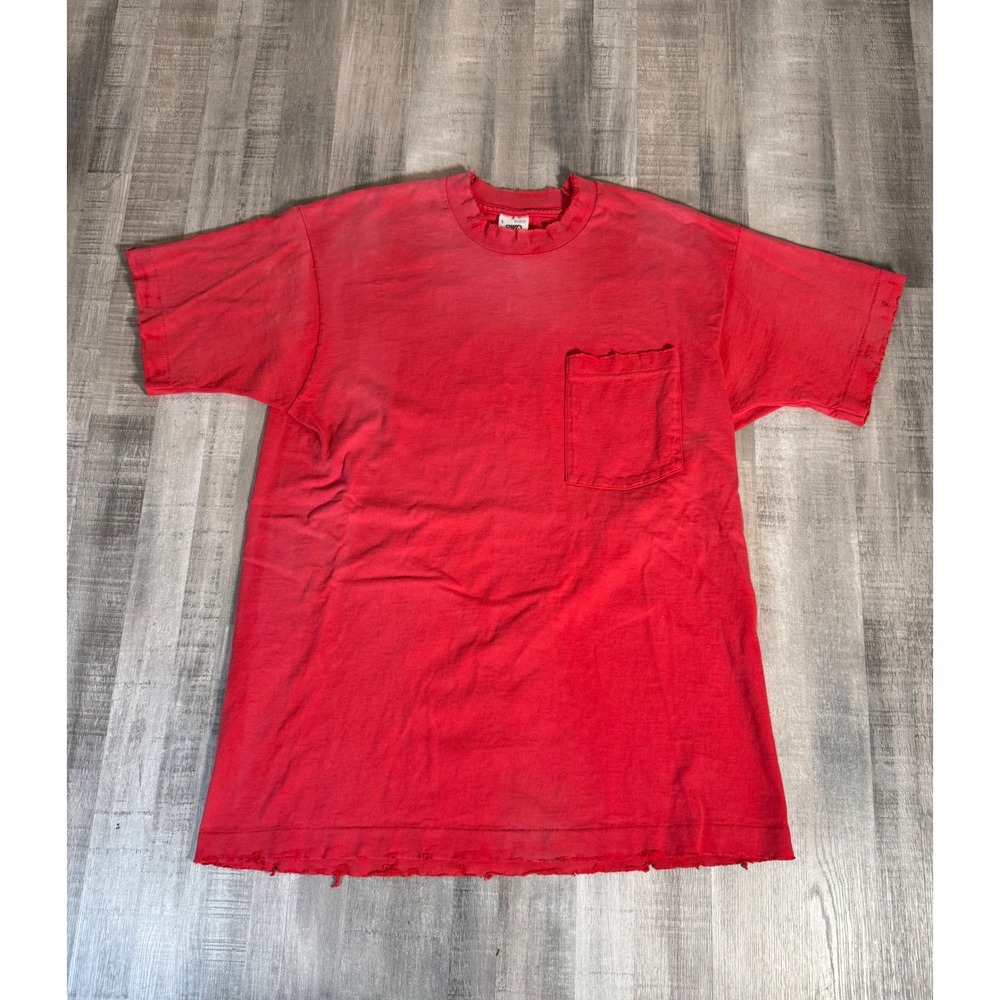 Vintage BVD Pocket T-Shirt Red Distressed Made in USA Large Selvedge Pocket